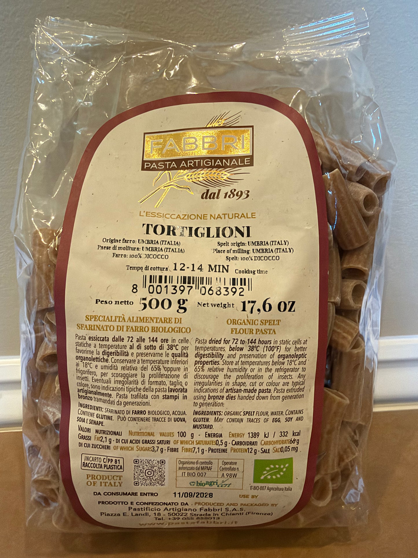 Italian Tortiglioni Pasta: 100% Ancient Grain Durum Wheat